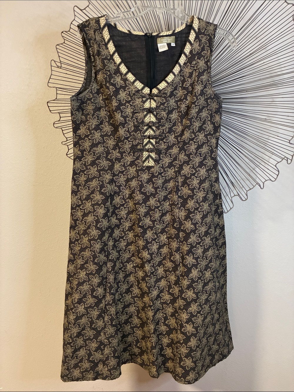 The Territory Ahead Vintage A-line Midi Dress 100% Cotton Brown & Cream Size 10